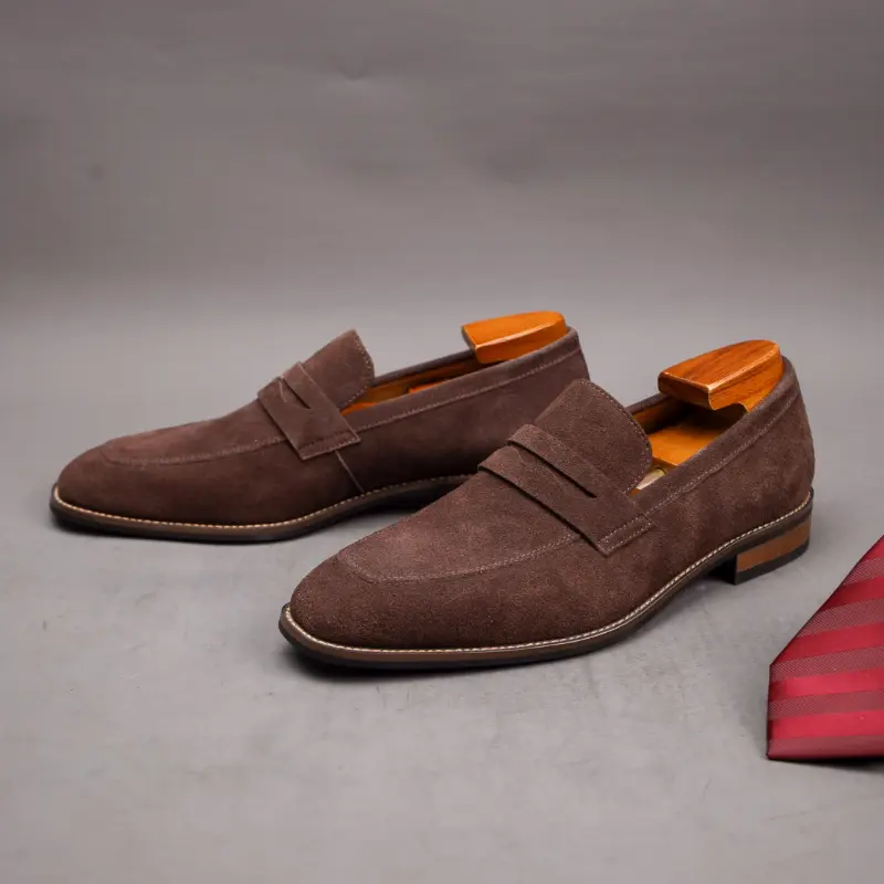 Luxury Men's Slip-On Penny Loafers - Soft Cowhide Upper, Comfy Non-Slip Rubber Sole, Elegant Durable Design, Breathable Lining, Easy Slip-On Style, Ideal for Formal Occasions - Comfortable Dress Shoes for Men Boy Footwear