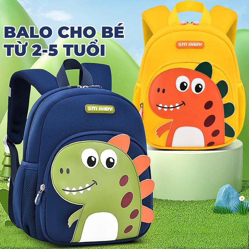 Balo khủng long cho bé mẫu giáo mầm non từ 2 đến 5 tuổi,chất liệu mềm mại sức chứa lớn,có kèm dây chống lạc,balo trẻ em hình in cute Kem
