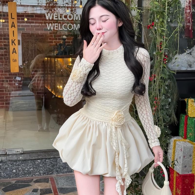 BB65 Váy Ren Tay Hoa Chân Bí Bồng ảnh thật tôn dáng trẻ trung,38-54kg sz S M