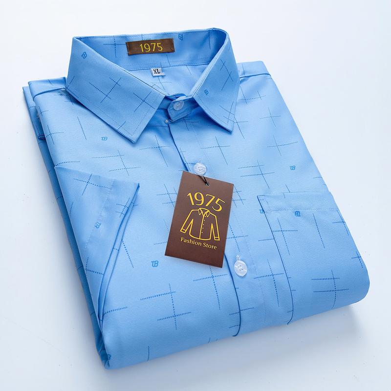 Áo sơ mi nam ngắn tay trung niên loại áo sơ mi tặng cha có size lớn 105kg MẪU 17-18-31-32 1975 vải lụa co giãn mềm mịn form rộng classic menswear shirt xxl trung niên