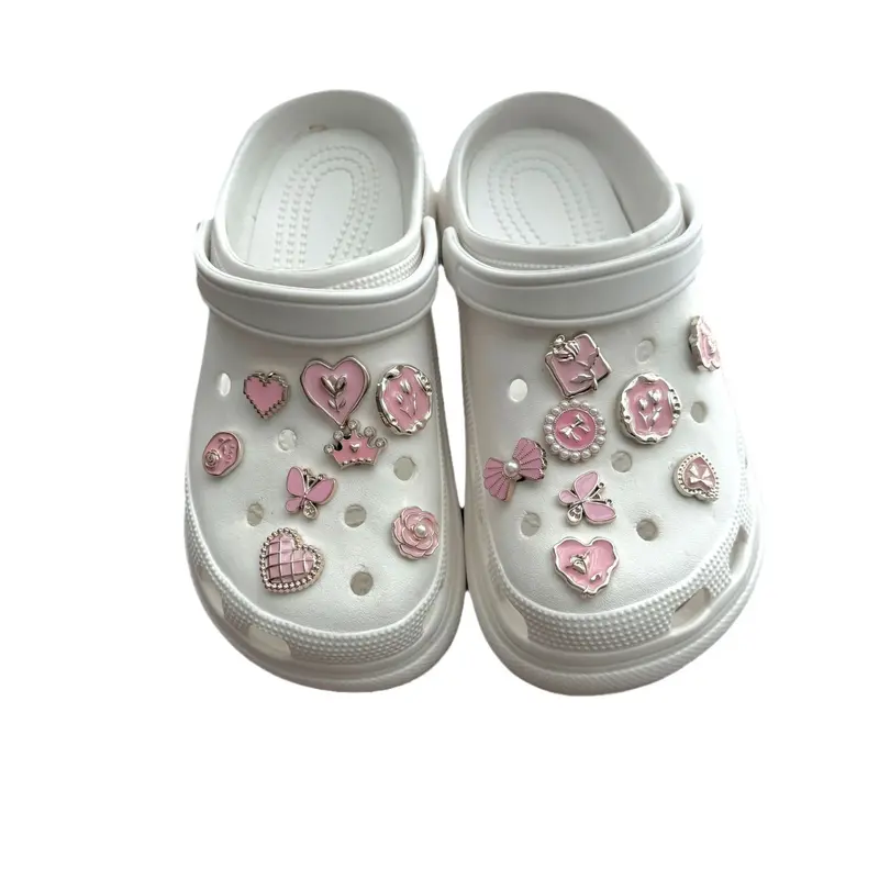 Charm Jibbitz Giày, Màu Hồng, 16 Chiếc, Có Thể Tháo Rời, Trang Trí, Đính Ngọc Trai Và Kim Cương, Khóa Giày Cho Giày Cao Su Lỗ 4