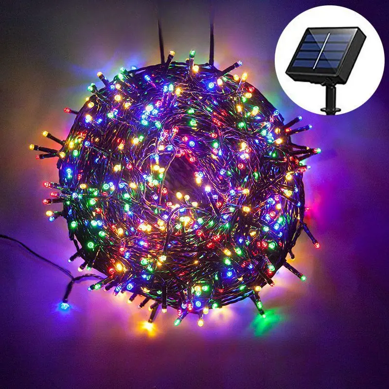 Đèn LED năng lượng mặt trời tám chức năng chuỗi ánh sáng ngoài trời sân đầy màu sắc ánh sáng trang trí Giáng sinh lễ hội bầu không khí