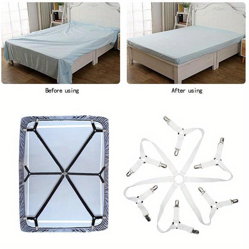 Product Introduction of 12 Clips Fixed Holder Adjustable Elastic Bed Sheet Holder Mattress Clip Fasteners Cover Blankets Non-Slip Fixing Strap Grippers Black/White 16