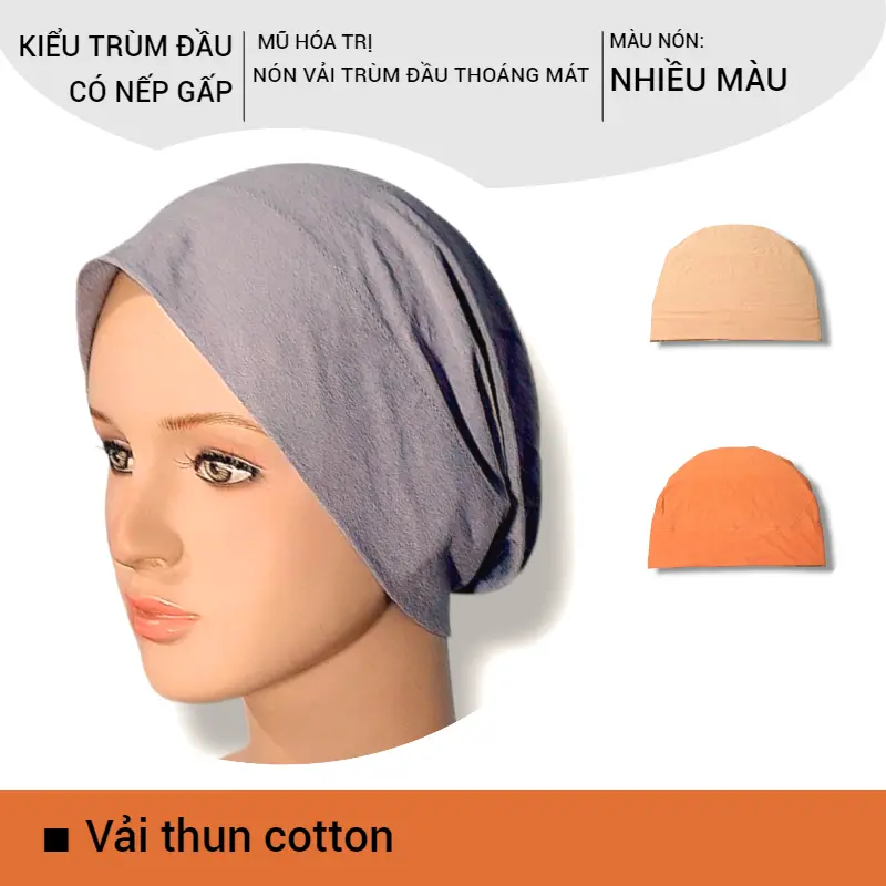 Nón vải thun mêm, thấm hút mồ hôi, mỏng nhẹ mũ trùm đầu vải thun, nhiều màu