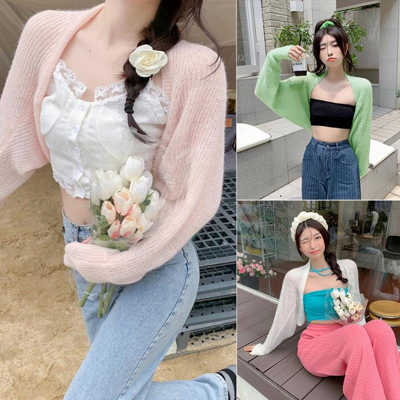 Product Introduction of Women's Open Front Bolero Shrug, Long Sleeve Solid Color Sun Protection Knit Cropped Cardigan 18