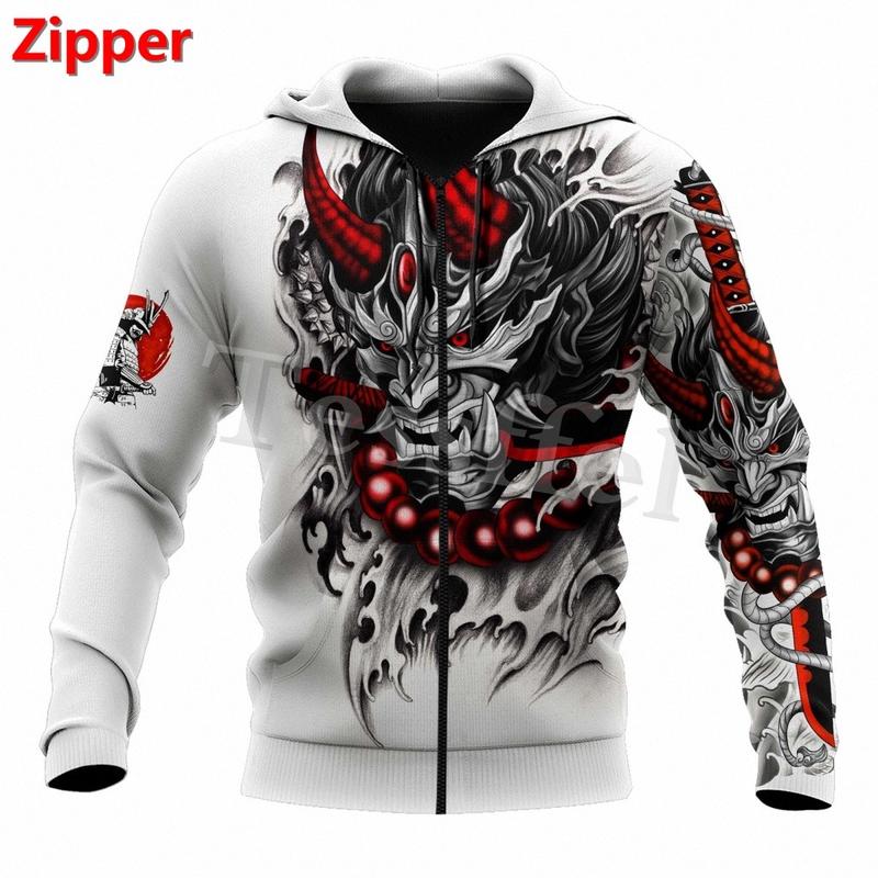 Áo Khoác Nỉ Có Mũ Trùm Đầu, Phong Cách Harajuku Mới, In 3D Hình Xăm Samurai Nhật Bản, Thường Ngày, Unisex, Có Khóa Kéo. 3