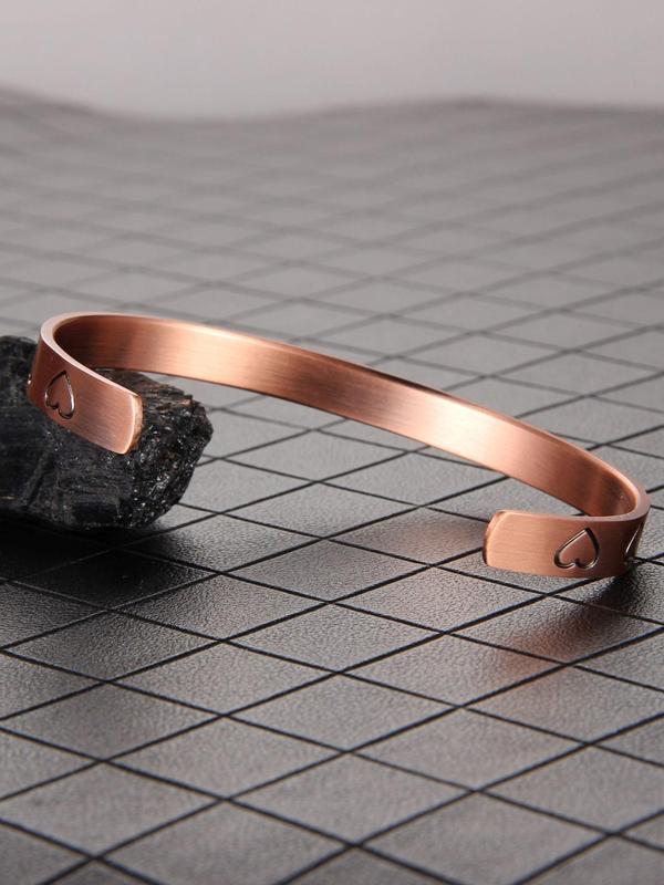 Women's Street Trend Heart Design Cuff Bangle Bracelet, Trendy Vintage Matching Bracelet, Chic Retro Jewelry As Gift for Girlfriend, Valentine's Day, Gift 3