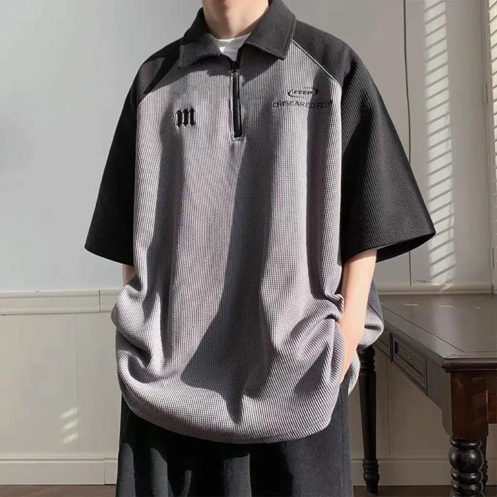 Áo Polo nam-nữ oversize, cổ khóa, tay lỡ form rộng, hình thêu "" ̂̀ đ̣ - Áo polo chất liệt cotton tổ ong cao cấp Menswear Shirt Ngắn Tay Có Cổ