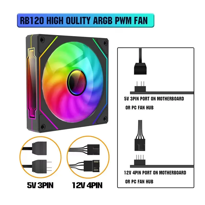 Kipas PC ARGB 120mm GEN4 - PWM Cerdas 2-in-1 Depan & Belakang, Efek Cahaya RGB untuk Desktop Gaming, Senyap & Efisien 5
