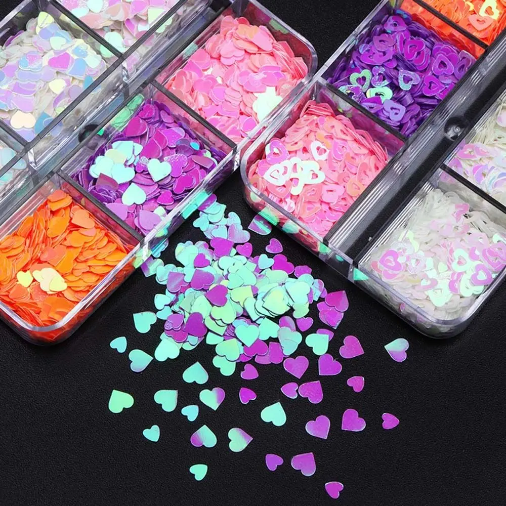 Sweet Nail Jewelry Love Heart Nail Sequins Mermaid Love Heart False Eyelash Decorations Heart Nail Glitter Flakes Japanese Nail Art Manicure Accessories Laser Heart Nail Decorations Lady