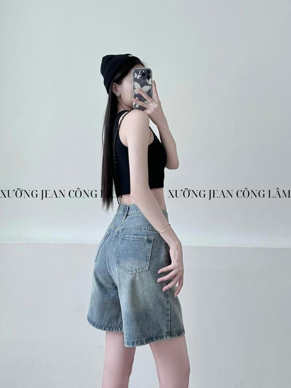 Quần jean ngố nữ lưng cao ống rộng phối túi trước cá tính (S27) 8