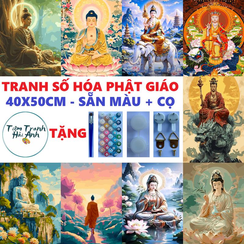 Tranh Tô Màu Theo Số 40x50 Phật Giáo Căng Sẵn Khung Tặng Cọ Vẽ, Bảng Màu, Dầu Bóng, Đinh Treo Tranh Số Hóa Sơn Dầu Acrylic Vẽ Tranh Diy Làm Đồ Handmade