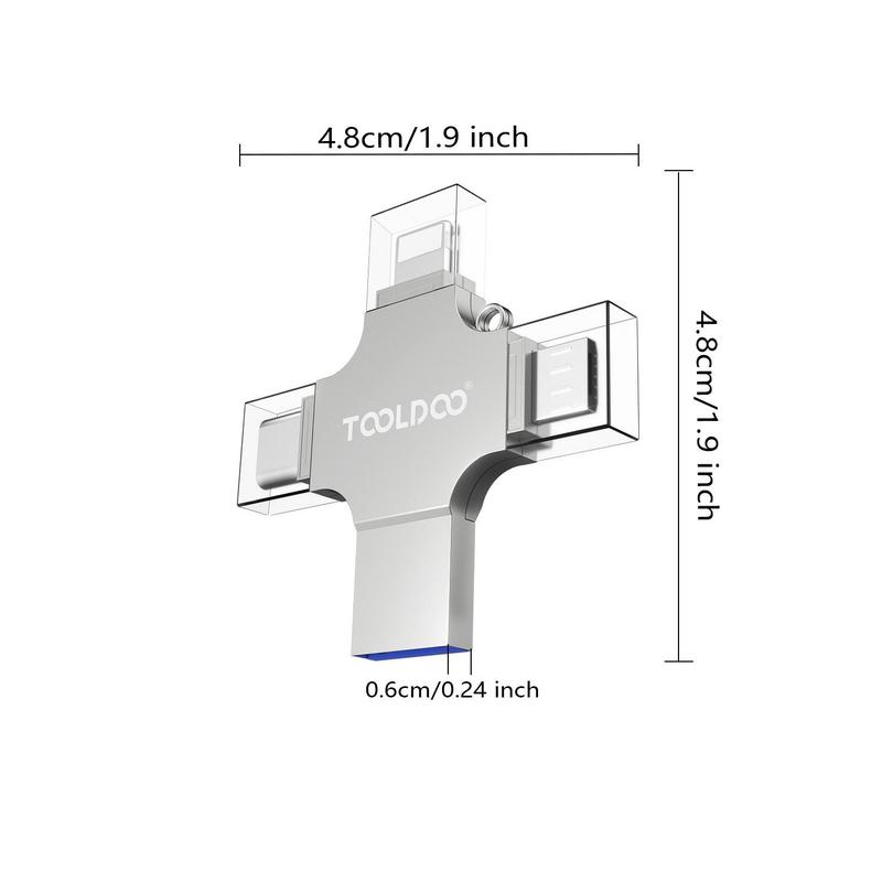Product Introduction of TOOLDOO 4 in 1 OTG USB Flash Drive, Plug & Play Memory Stick, High Speed Data Transfer Tool, Compatible with iPhone, iPad, Android, PC 1