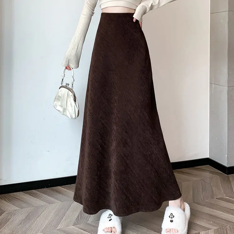 Váy Đuôi Cá, Chất Liệu Da Lộn, Cạp Cao, Dài Trung Bình Thiết Kế Chữ A, Bó Sát Thích Hợp Cho Mùa Thu Và Mùa Đông, Hàng Mới Về Năm 2024, 4