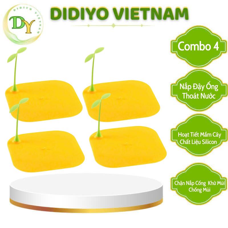Combo 4 Nắp Đậy Ống Thoát Nước Mầm Cây,Chất Liệu Silicon Hoạt Tiết Mầm Cây Xinh Xắn, Miếng Chặn Nắp Cống Không Thoát Nước Khử Mùi Chống Mùi