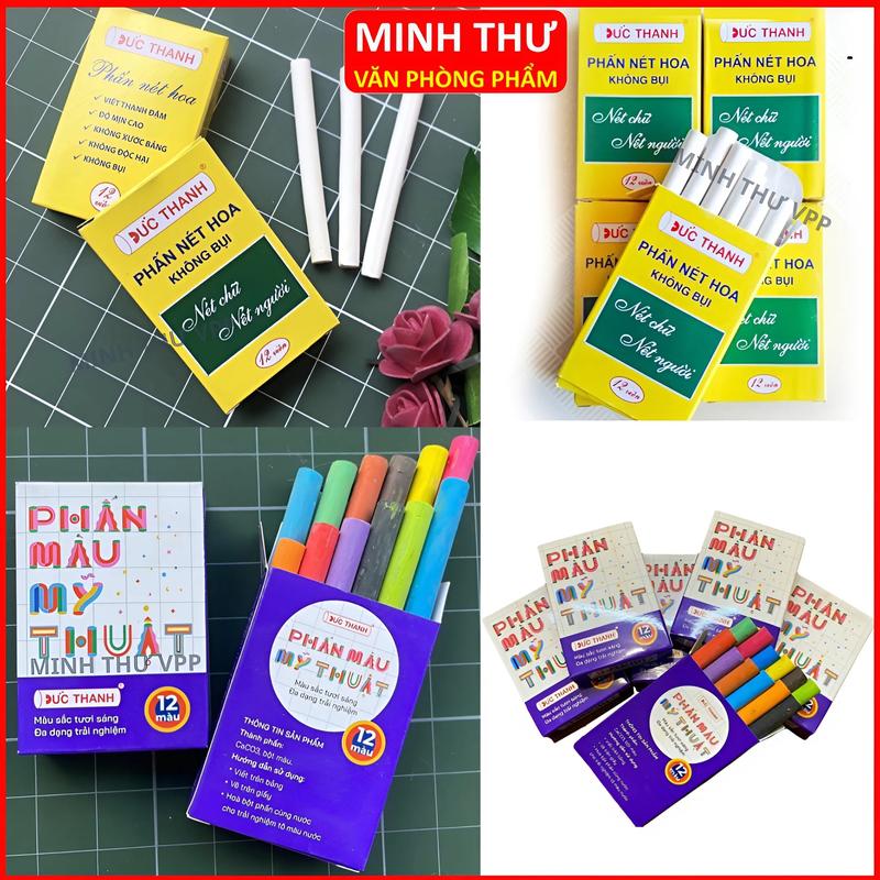Combo Phấn Viết Bảng Đức Thanh Không Bụi Phấn Trắng Phấn Màu Mỹ Thuật Viết Bảng Học Sinh