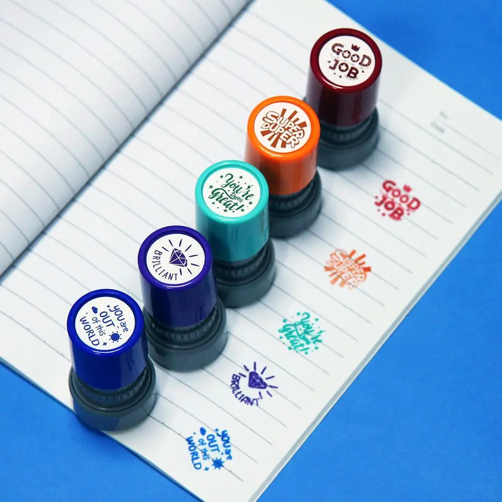 Self-ink Rubber Stamp (5 Counts/set), Letter Pattern Teacher Review Stamp, Classroom Prize Stamp, Office Supplies for Teacher