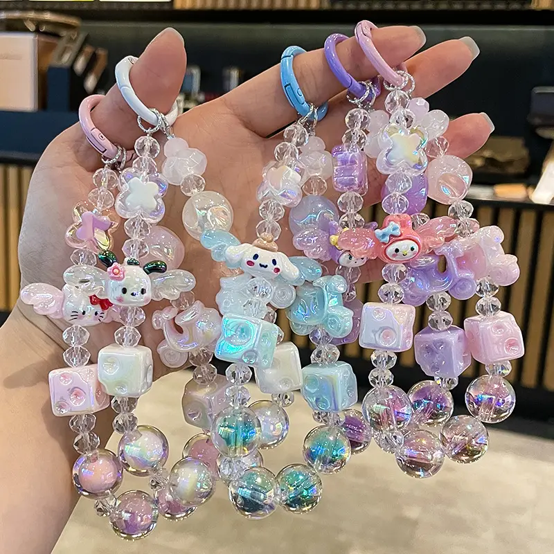 Phone Case Mobile Phone Ornaments Summer New Dopamine Sweet Sanrio Angel Beaded Phone Chain Portable Wrist Strap Lanyard Lanyard