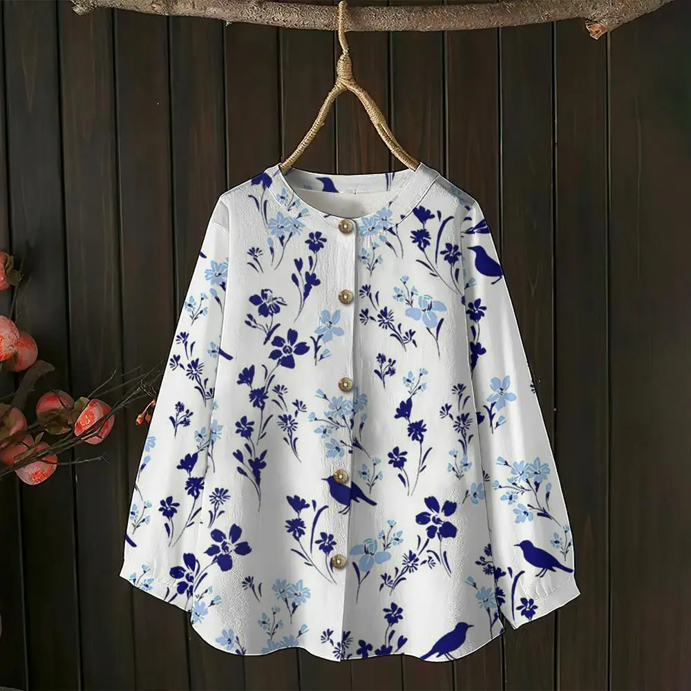 2025 NEW Ladies' Family Parent Child Shirt Women's Floral Print Muslim Shirt Elegant and Dignified Puff Sleeve Women's Top Casual Daily Travel High Quality Fabric Oversize Women's Shirt