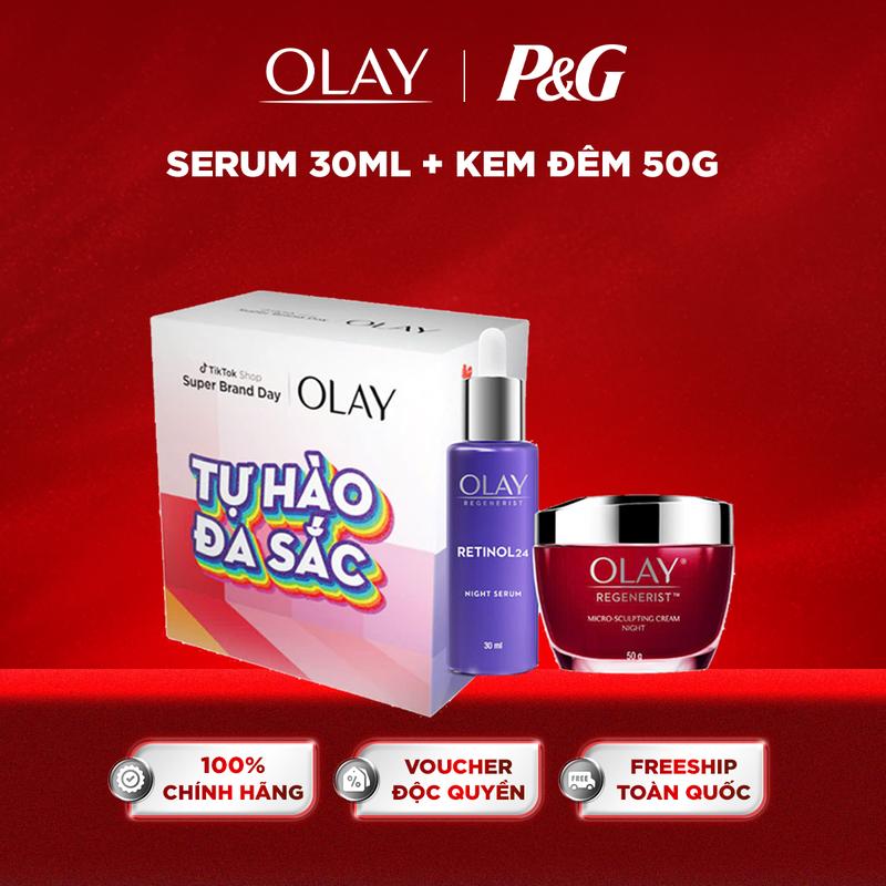 [Olay Tự hào đa sắc] Combo Serum Olay Retinol 24 30ml trẻ hóa da & Kem dưỡng Da ban đêm Olay Regenerist 50g