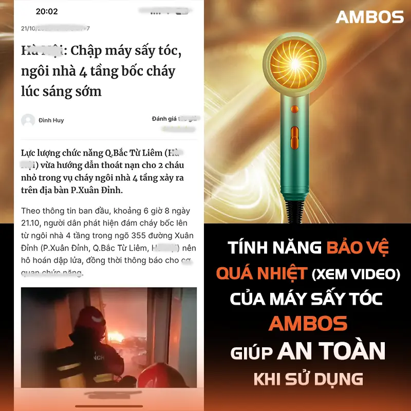 Máy sấy tóc Ambos 3 mức nhiệt nóng lạnh, ion âm và ánh sáng nano xanh giúp mượt tóc chống khô xơ, lực sấy mạnh, bảo hành đổi trả toàn quốc nếu lỗi 5
