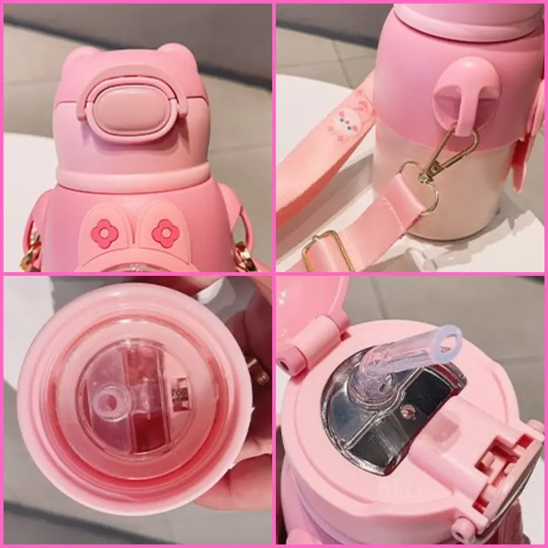 Bình nước giữ nhiệt trẻ em đi học INOX 316 500ml dễ thương đáng yêu cute có dây đeo tặng kèm sticker 2D, 3D BBG0722 binh giu 6