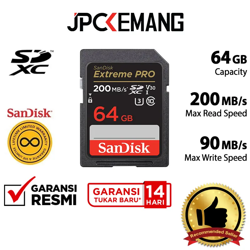 Sandisk SDXC Extreme Pro 64GB UHS-I 200MB/s Sandisk SDHC 64 GB Memory Card Kamera Garansi Resmi