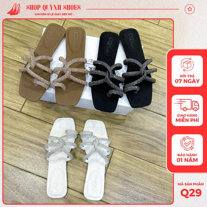 Dép nữ mũi vuông quai đá xoắn cao cấp đế xịn siêu đẹp, dép nữ đế bệt TPR da PU - Shop Quỳnh Shoes Q29 DéP