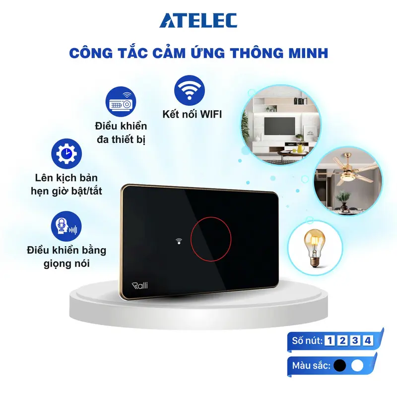 (2) Công Tắc Cảm Ứng Chữ Nhật Wifi Thông Minh ATELEC 1-2-3-4 Nút - Điều Khiển Từ Xa qua APP, Thiết Lập Hẹn Giờ - Bảo Hành 1 Năm 0