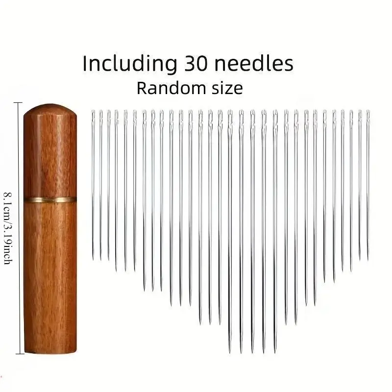 Stainless Steel Self-threading Needle Set, 30pcs/set Multipurpose Household Hand Sewing Needle with Wooden Needle Case, Sewing Supplies for Home Use 1