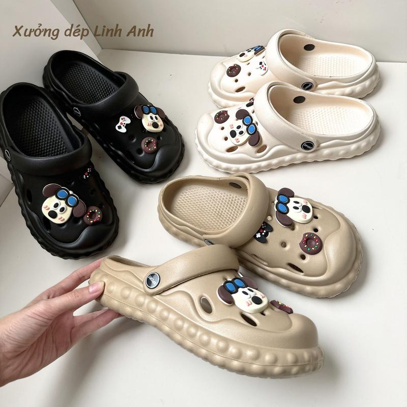 LA045- Dép sục nữ kèm sticker cún du mục sục nữ chất liệu cao su EVA đế cao 3,5cm dép sandal  kiểu dáng basic chống trơn trượt phù hợp đi học đi làm
