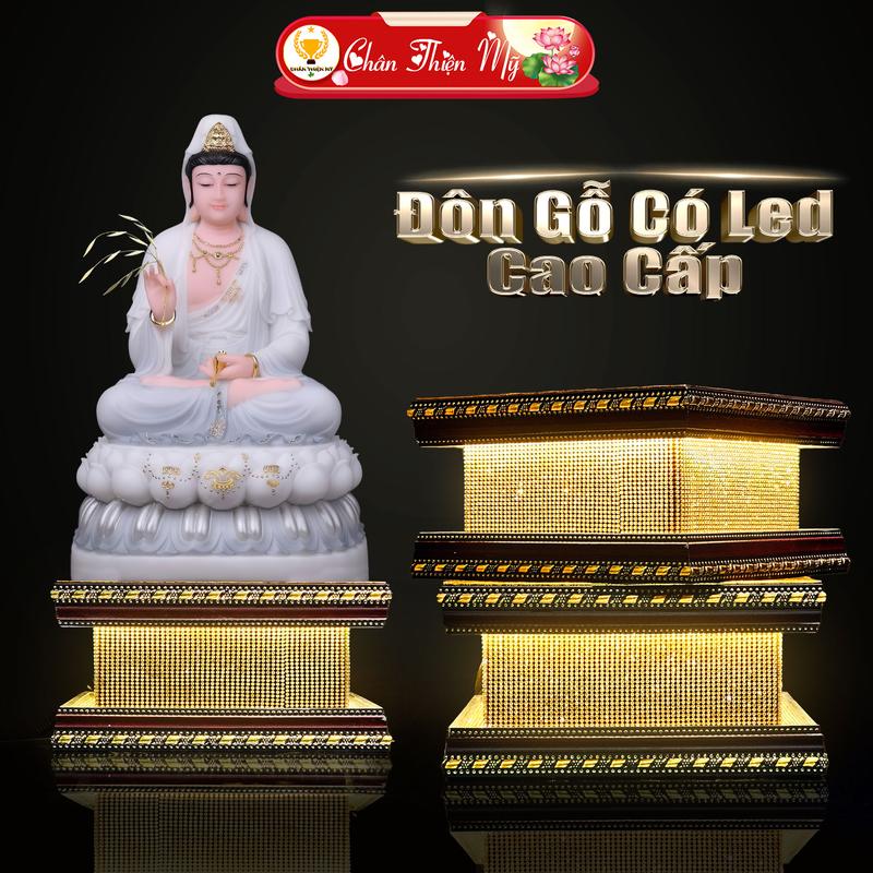 Đôn Gỗ Kê Tượng Có Led Cao Cấp CHÂN THIỆN MỸ Đế Kê Tượng Phật Trang Trí Ban Thờ Decor phòng thờ