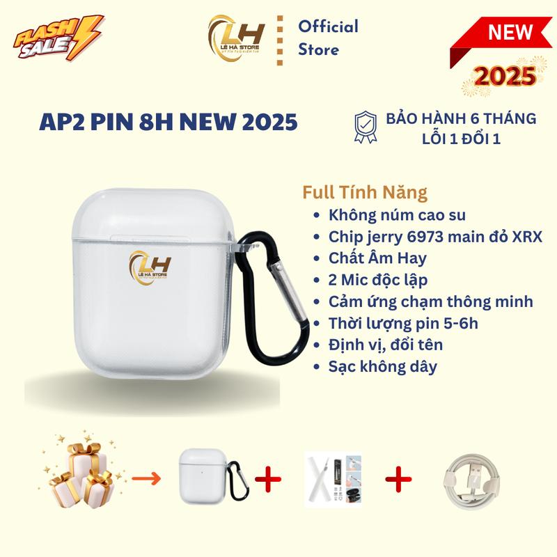 Tai Nghe AP2 8H Bluetooth 5.2, Đầy Đủ Tính Năng, Cảm Biến Thông Minh Kem Ốp Bảo  Vệ Và Bút Vệ Sinh Earphone, Nhét Tai Nghe Nhạc Đàm Thoại, Bảo Hành 6 Tháng 0
