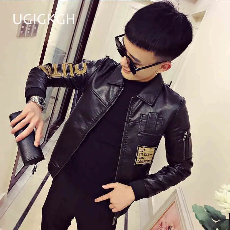 Áo Khoác Da Nam, Dành Cho Mùa Thu Và Mùa Đông, Dáng Ôm, Áo Khoác Da Nam, Áo Khoác Chàng Trai Thông Minh, Thêu Hàn Quốc, Áo Menswear Jacket