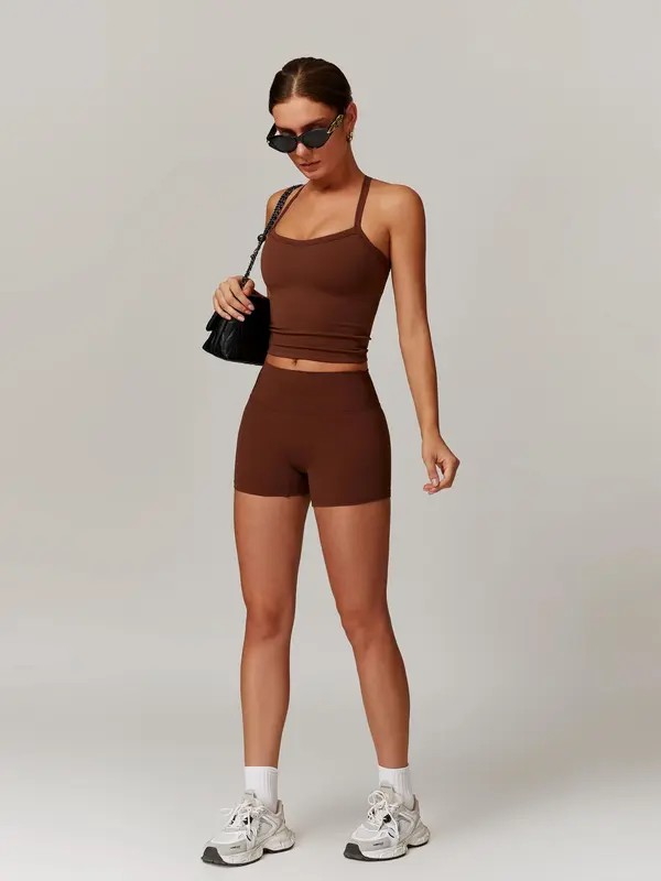 Women's Cami Top & Shorts Fitness Sportswear Set, Sporty High Stretch Sleeveless Top & Shorts, Ladies Sportswear for Outdoor Wear, Tracksuit for Women, Workout Sets Women, Gym Wear, Clothing, Activewear, Workout Running Clothes, Sporty Style Clothes 7