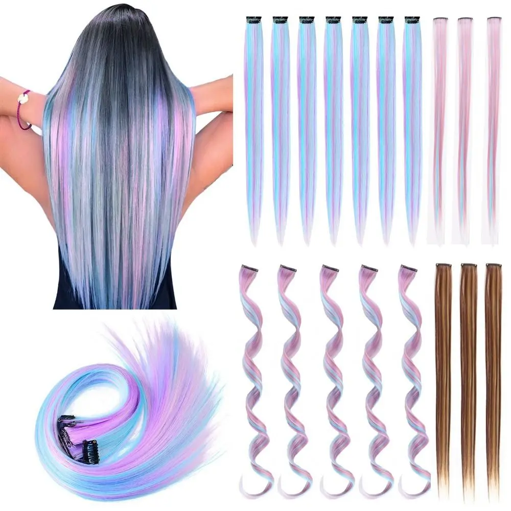 Hair Accessories Highlight Colorful Extension Fashion DIY Hair Clip Strands Rainbow Party Headdress Long Straight Wavy Hairpieces Women/Kids