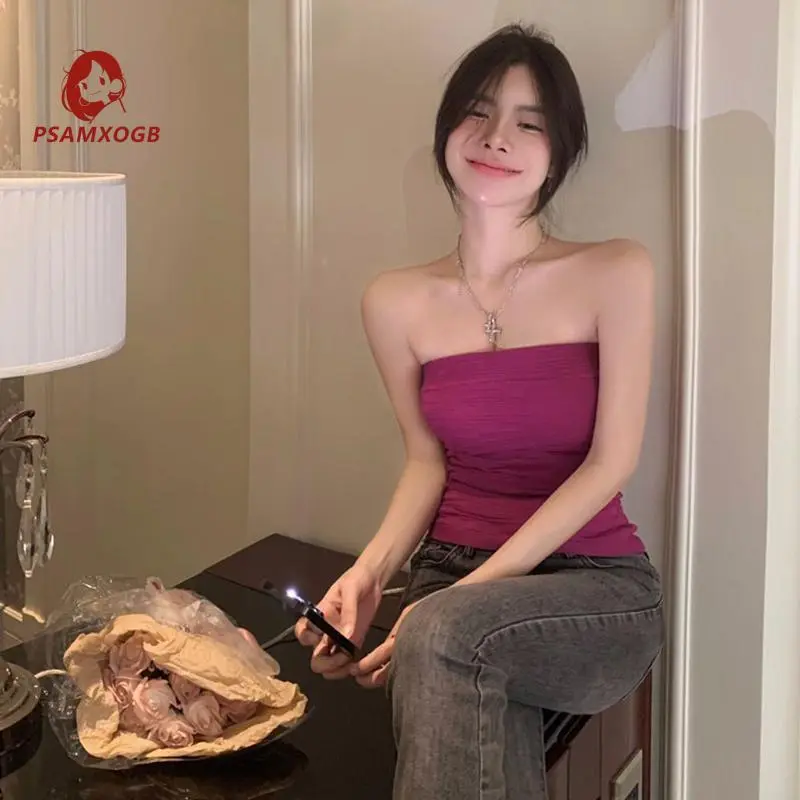 Áo Ống, Thời Trang Nữ, Màu Trơn Cổ Thuyền, Không Dây, Áo Ba Lỗ 8
