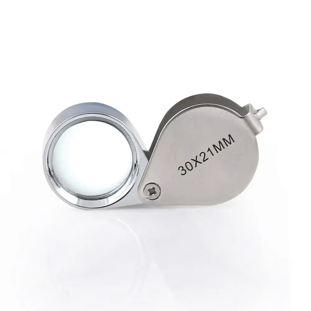 BIJIA 10X 20X 30X folding jewelry magnnifiers high quality small magnification glass pocket jewelry loupe for gift and promotion