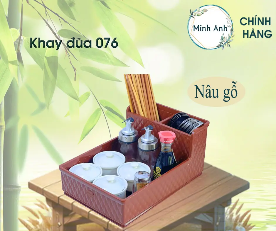 Hộp đựng đũa [ màu : Nâu gỗ ] muỗng thìa bằng nhựa giả gỗ quán ăn, nhà hàng, giá rẻ, đẹp khay dua