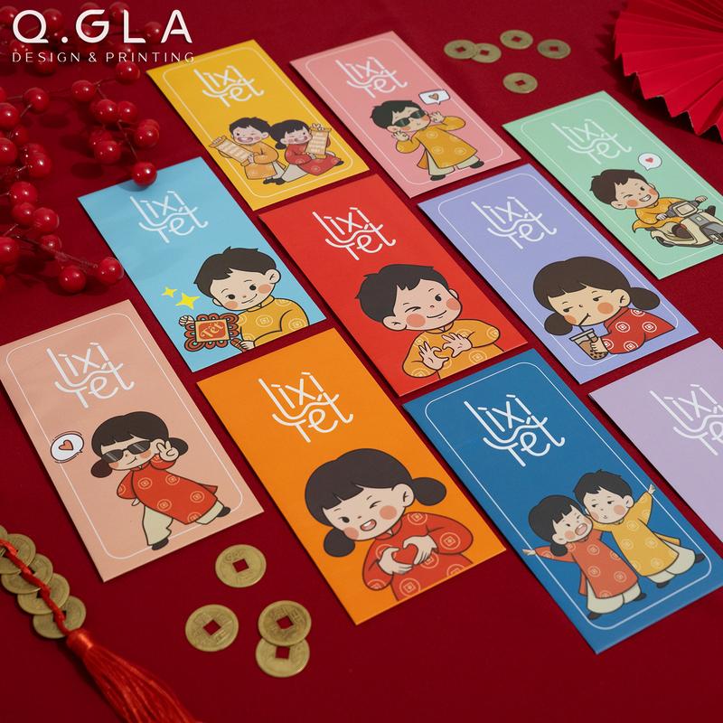 Bộ 10 Bao Lì Xì Tết 2025 Thiết Kế Độc Quyền Q.Gla Hình Trẻ Em Ngộ Nghĩnh