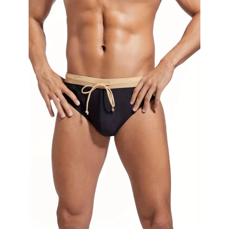 Men'S Triangle Swim Trunks with Anti-Exposure And Anti-Embarrassment Features, Featuring Solid Colors Striped Patchwork. menswear 3