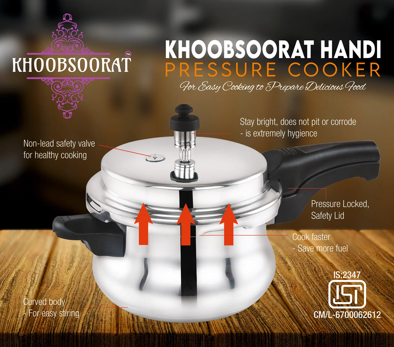 Khoobsoorat Handi Pressure Cooker(3L/5L)-Free Spares,Thicker,Taller