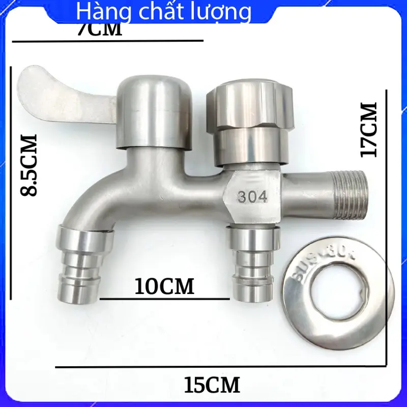 Đầu vòi nước inox 2 đầu ra - Vòi Xả Nước Đôi 2 Đầu Ra  Cấp Nước Máy Giặt Inox 304 Cao Cấp 6