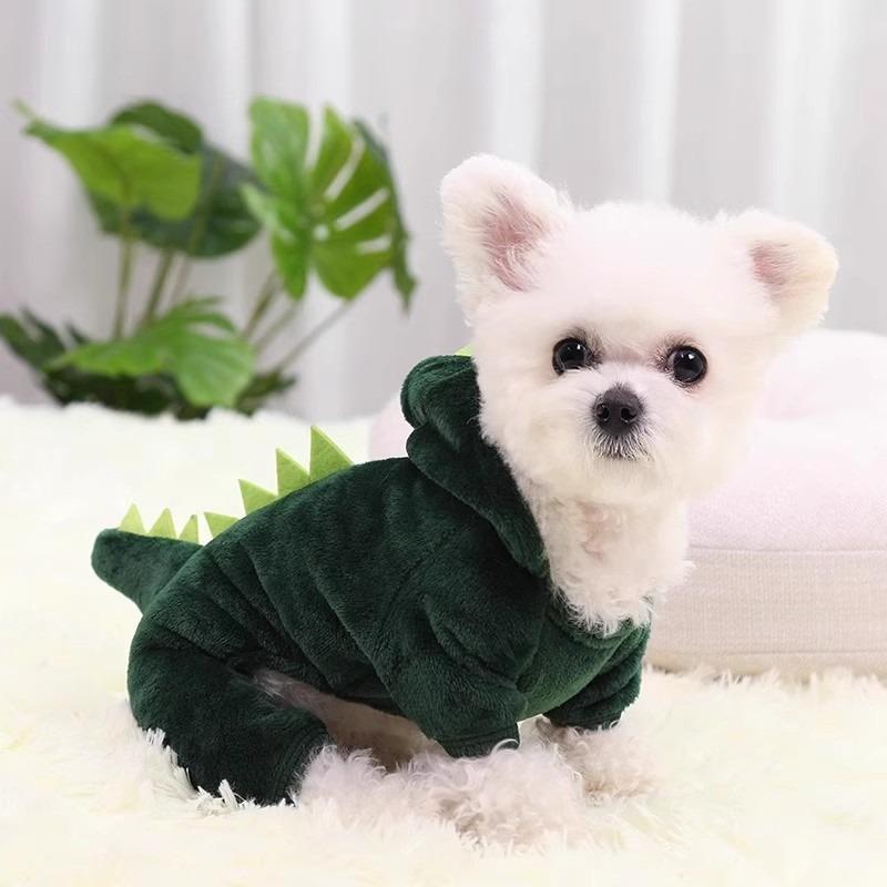 halloween christmas Dog clothes are warm in autumn and winter for small dogs, medium and large dogs, pet cats, four-legged dinosaur cotton clothes for cats, thick and soft 3
