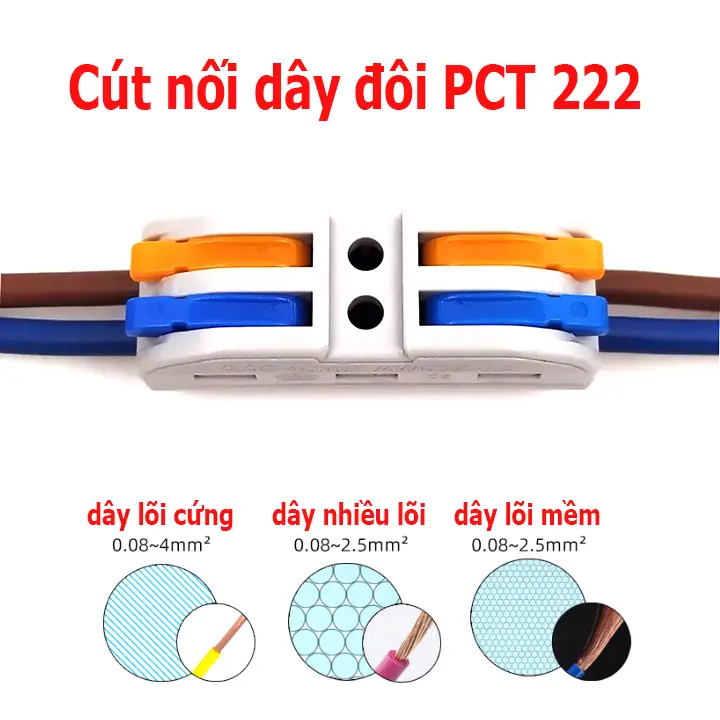 Cút nối dây điện đôi 2P 2 cổng vào 2 cổng ra PCT-222 0