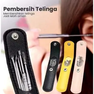 (HY) 6 in 1 Pembersih Telinga Korek Kuping | Ear Wax Picker | Korek Kuping Stainless | With Pouch Kotoran Removal