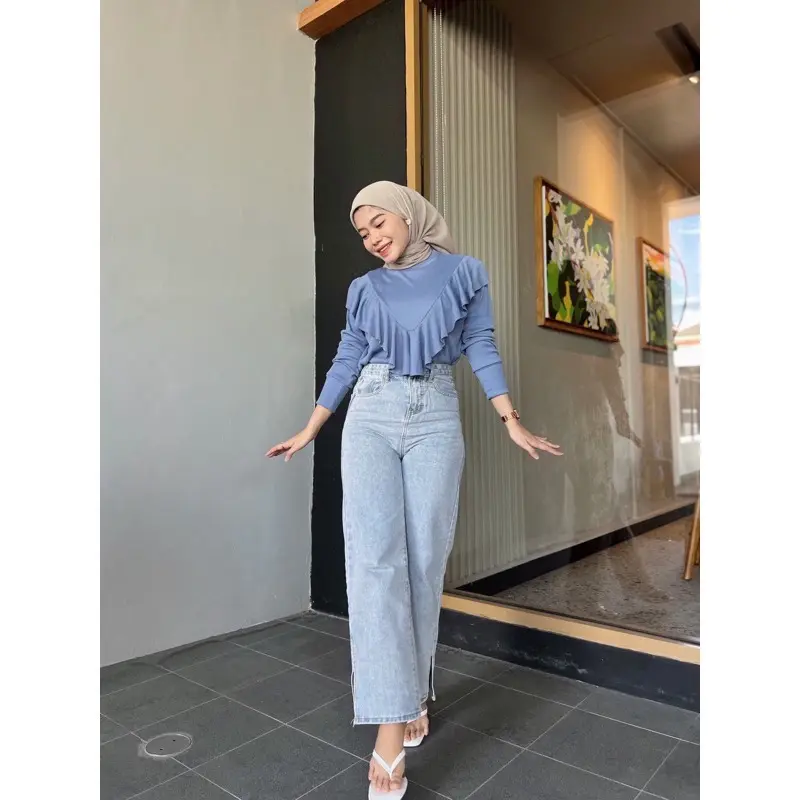Blouse ruffle knit Wol terbaru