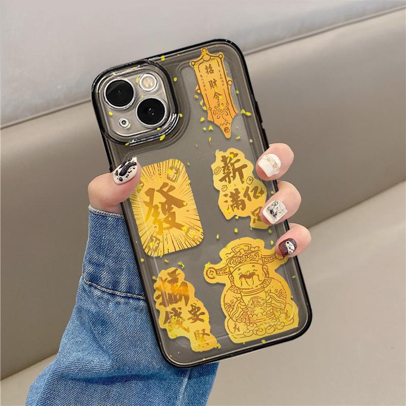 Ốp Điện Thoại Họa Tiết Thần Tài, Tương Thích Với iPhone 16, 15, 14, 13, 12, 11Pro Max, 7 / 8 Plus, XS Max, XR, X, Hình Vuông, Chất Liệu TPU Silicon Linh Hoạt, Ốp Mềm Hấp Thụ Sốc, Thiết Kế Hình Vuông 4