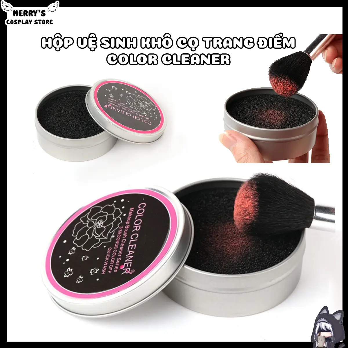 Hộp Vệ Sinh Khô Cọ Trang Điểm Có Thể Tái Sử Dụng Nữ Mỹ Phẩm