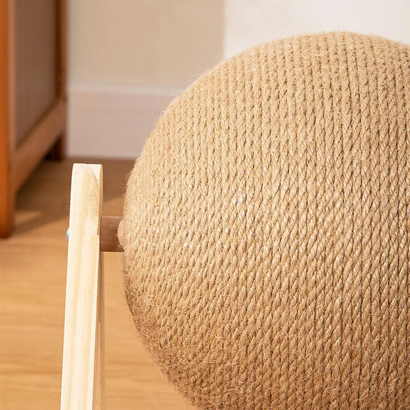 Cat Scratcher Toy, Natural Sisal Rope Cat Scratching Ball, Spinning Scratcher Toy for Cat & Rabbit, Indoor Interactive Wood Pet Toy 4